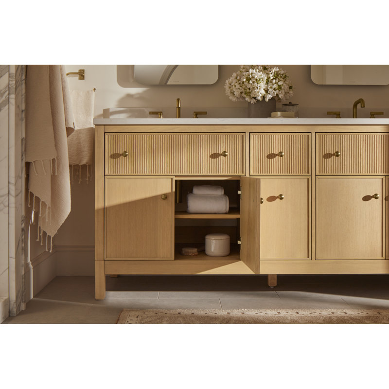 Malin By Studio McGee 72 in. Bathroom Vanity Cabinet With Sinks And Quartz Top, Oak, Brass, 39.68'' H X 72'' W X 22.43'' D
