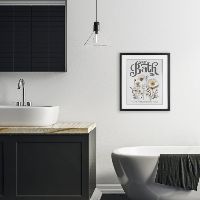 «Pressed Flowers Hot Bath», reproduction imprimée sous verre encadrée, signée lettrée et doublée, Cadre noir minuit
