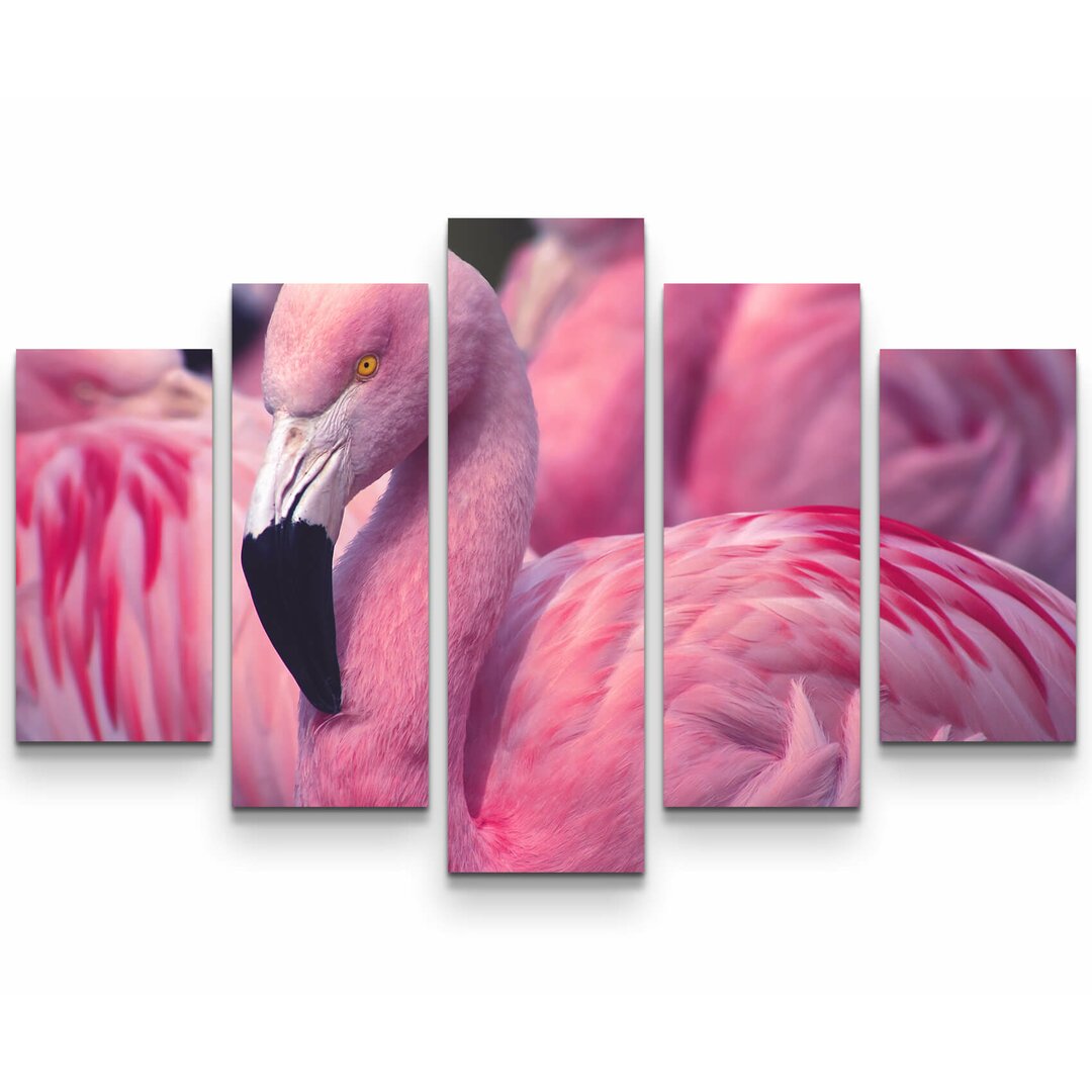 5-tlg. Leinwandbilder-Set Pinker Flamingo