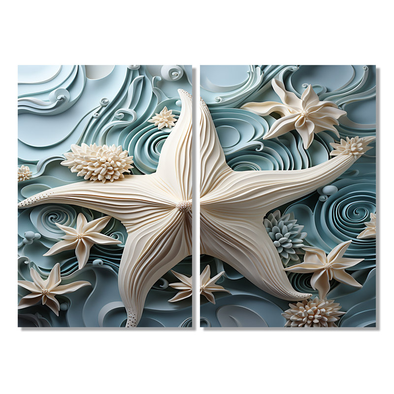 «White and Blue Oceanic Starfish Gem», reproductions sur toile d'animaux, 36" H x 48" W, Wrapped Canvas, Does Not Apply