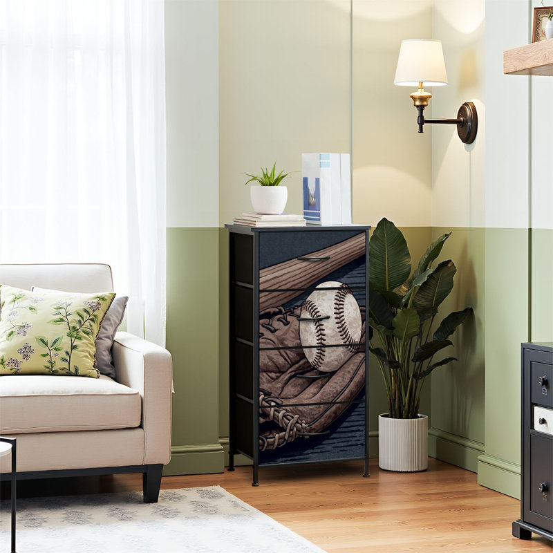 4 Drawer Dresser for Bedroom, Narrow Chest of Drawers, Wooden Top and Study Iron Frame 18"x37.5"-(WxH)
