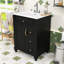 Meuble-lavabo autoportant élégant avec lavabo en céramique, tiroir rabattable, tablette réglable et support de rangement-590957397