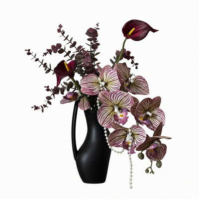 Arrangement floral phalaenopsis artificiel foncé 15,7 po avec lis noir Calla