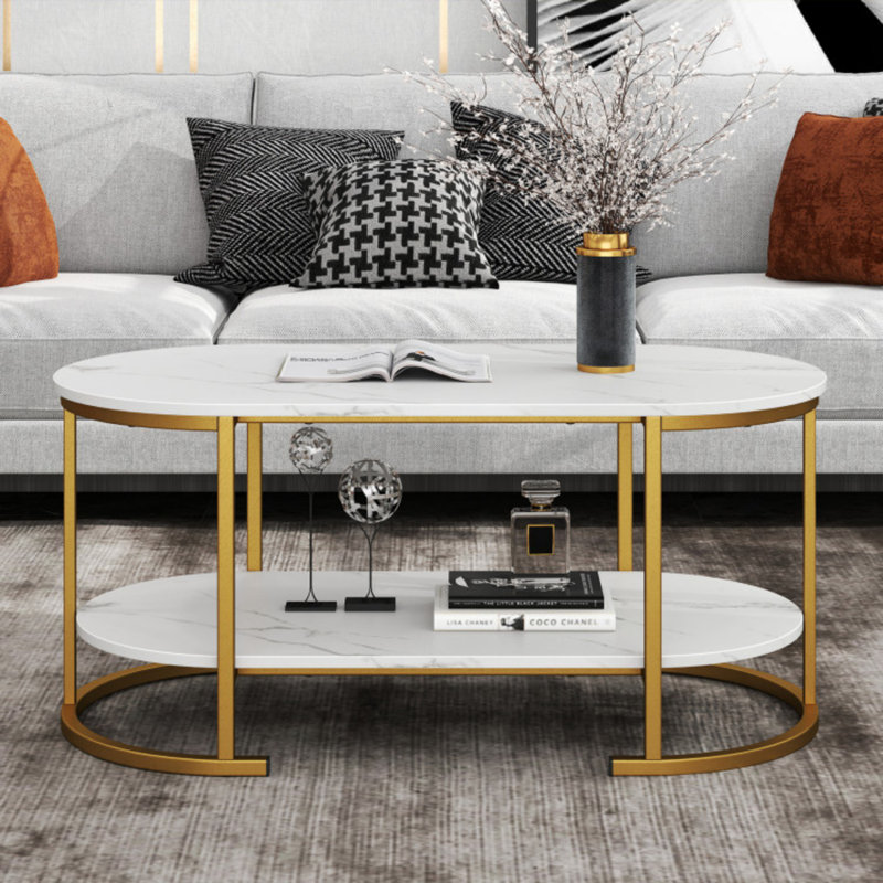 Table basse en marbre avec tablette de rangement ouverte