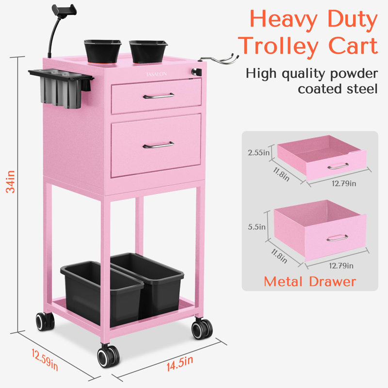 Chariot utilitaire multifonctionnel avec tiroir verrouillable TASALON, Rose