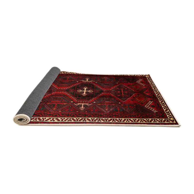 Tapis traditionnel rouge / noir, Rond 6 pi