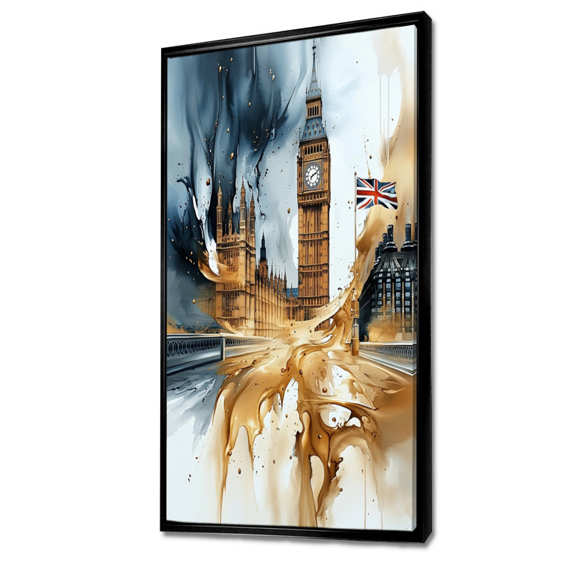 Art sur toile Monetta London Big Ben Glow On Gold I, H 60 po x l 28 po, Impression encadrée sans passe-partout, Noir
