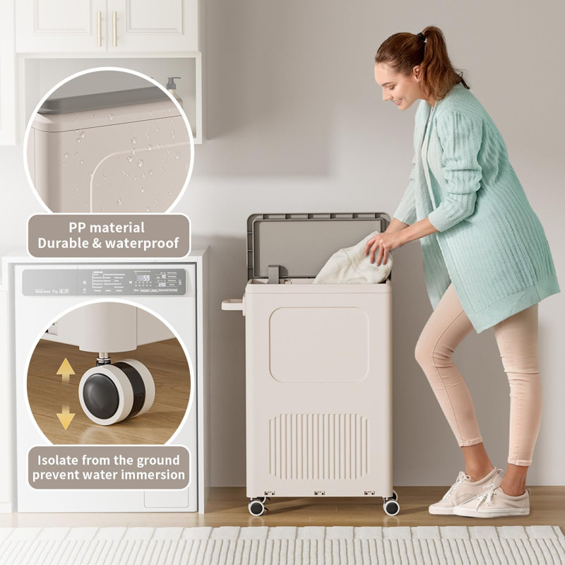 Plastic Rolling Laundry Hamper with Handles