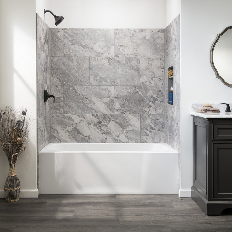 Palisade 25.6 in. x 14.8 in. Tile Shower and Tub Surround Kit, Silver Lake