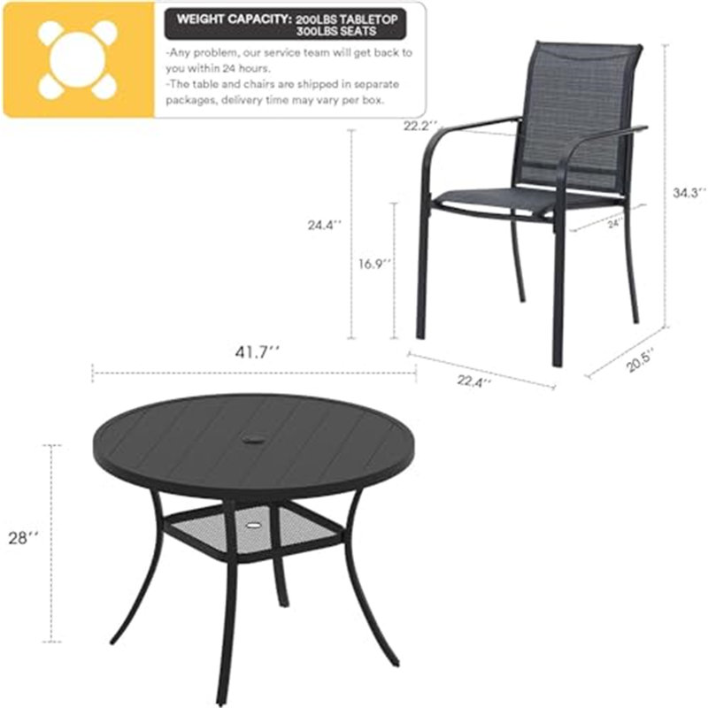 5 Pieces Patio Dining Set, Outdoor Furniture Set Includes 41.2" Round Patio Table And 4 Patio Sling Chairs, 4