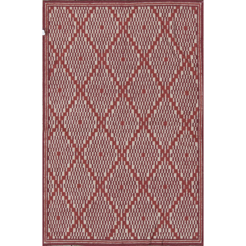 Hand-Knotted High-Quality Ivory and Red Area Rug