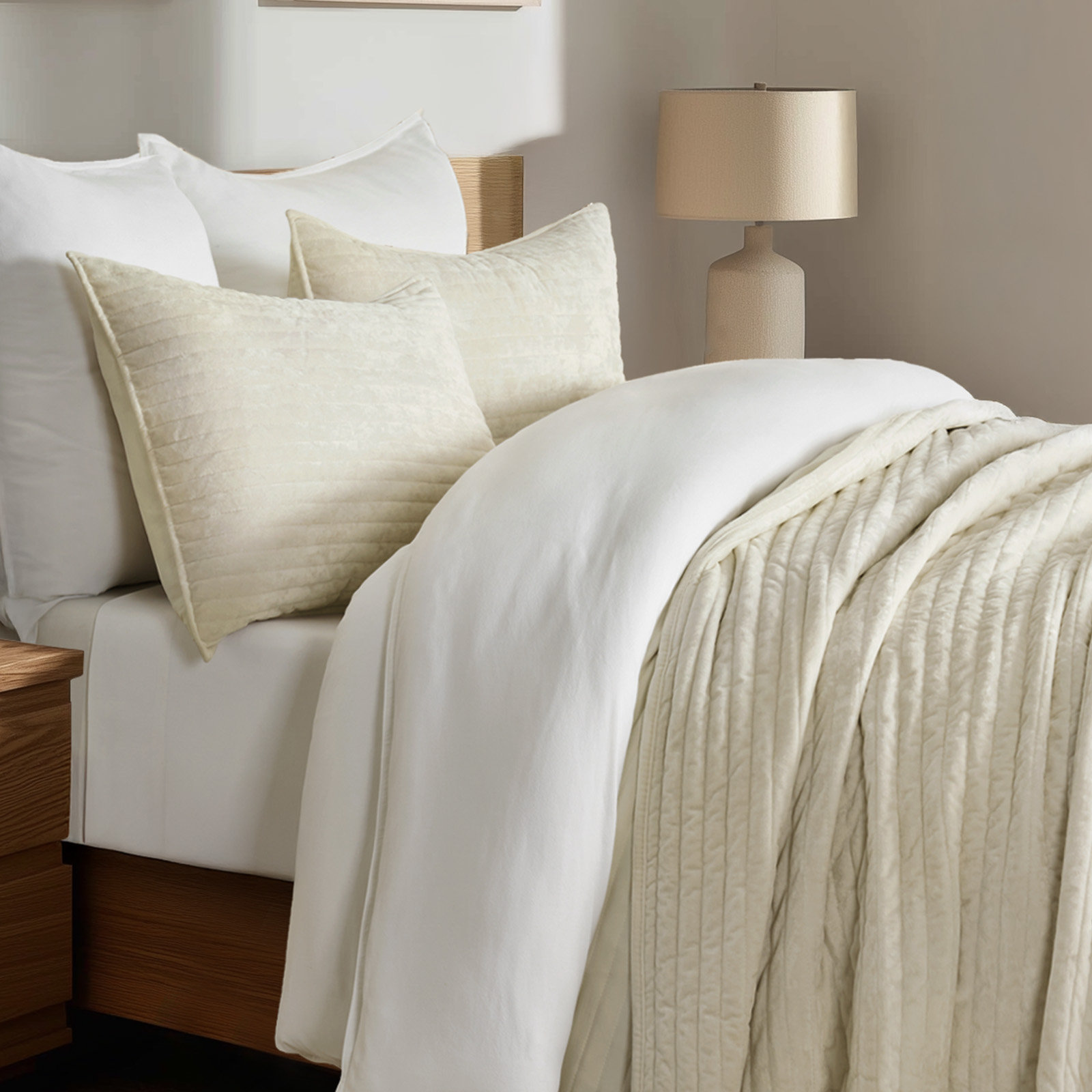 Velvet Quilt Set, King, Beige