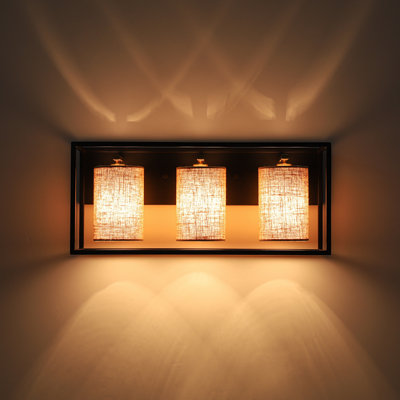 3 - Light Contemporary Rectangular Wall Sconce With Fabric Shade