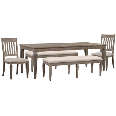 Extendable Rectangular Dining Table 2 Benches And 2 Side Chairs