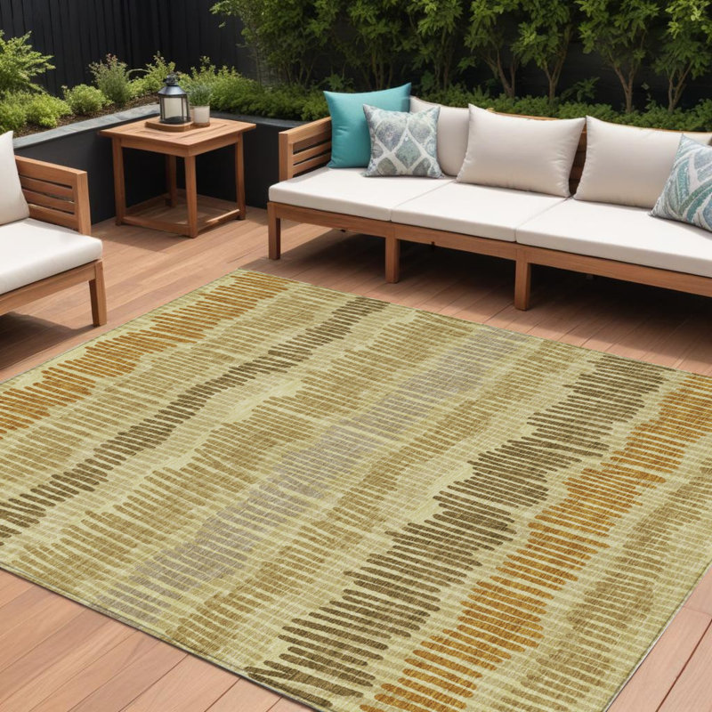 Tapis intérieur lavable rayé brun et gris doré 9 pi x 12 pi