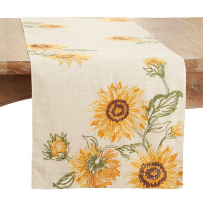 Runner_Table Runner With Embroidered Sunflower Design