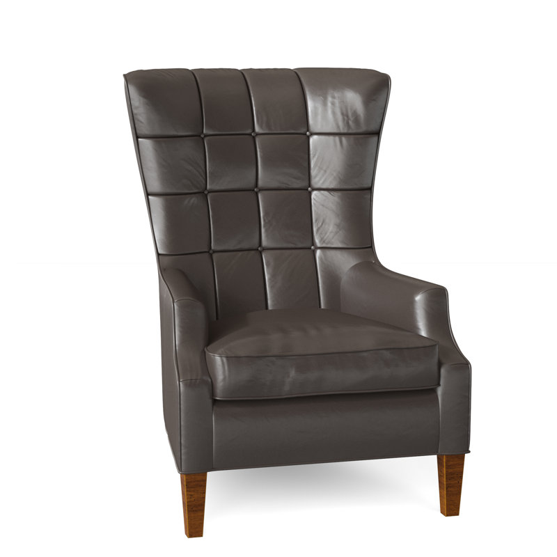 Gallin Leather Tufted Wingback Chair, Aline Light Gray Stonewash Genuine Leather, New Classiques