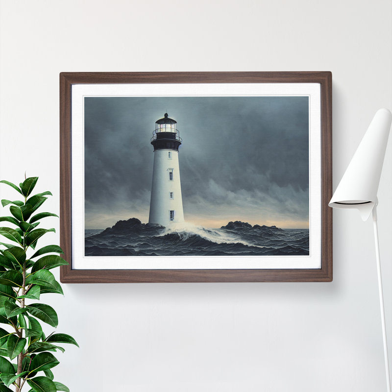 Masterful Lighthouse - Single Picture Frame Print, 34cm H x 46cm W x 2cm D, Walnut