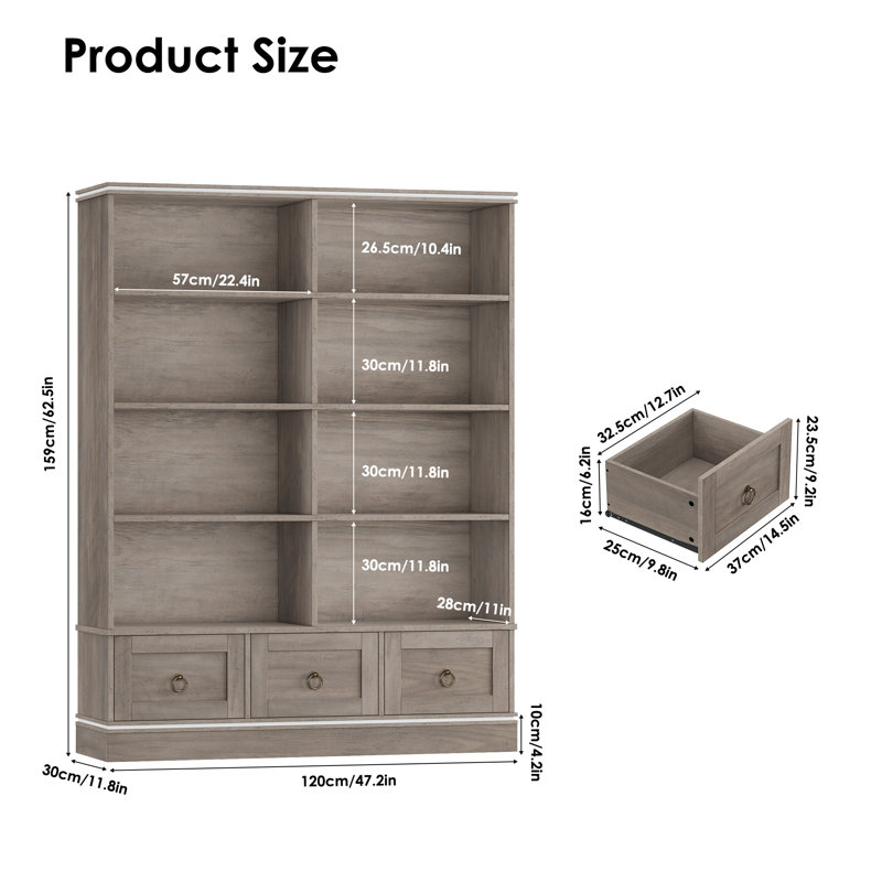 📚 2-Pack 5-Tier Bookcase Set With Drawers, Double Storage Shelf With 6 Drawers & 16 Open Cubes, Modern Freestanding Bookcase For Living Room Office Bedroom