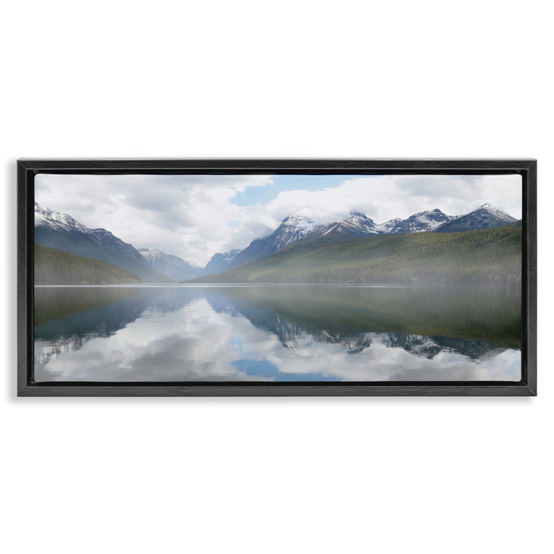 "Mountain Peak Reflections", art mural encadré par Lori Deiter, H 11 po x l 25 po, Cadre flottant noir de jais