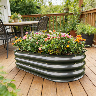 Gardmax Galvanized Raised Garden Bed, Lightweight Planter Boxes Outdoor With Easy Assembly, Large Garden Bed For Vegetables, Fruits, Flower Dark Grey