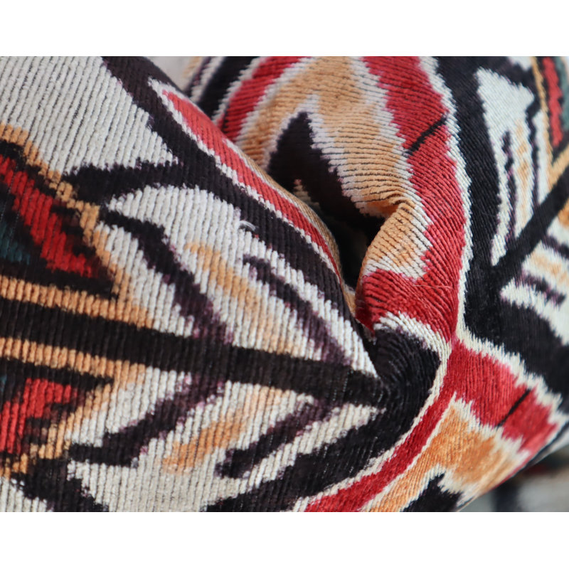Velvet Lumbar Pillow Cover & Insert, Red/Orange/Beige Geometric 1