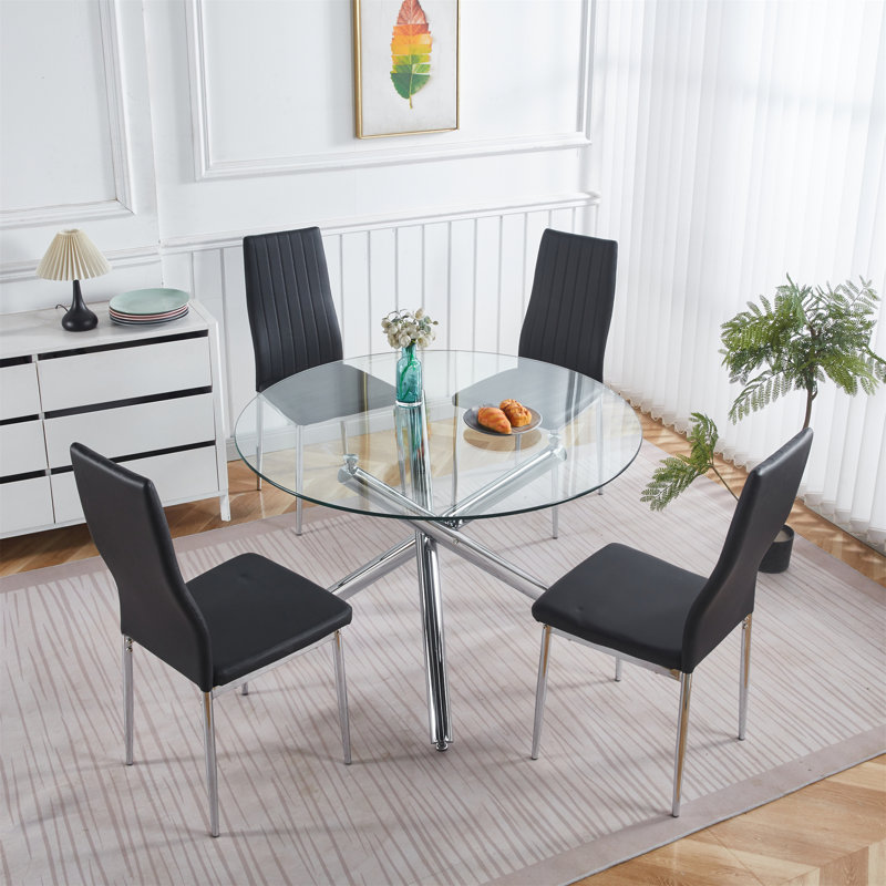 Ensemble de table à manger 1 + 4, Noir, H 29,6 po x l 43,31 po x P 43,31 po, Argent argent