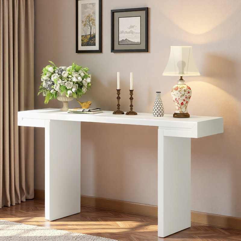 Console avec lignes géométriques et pieds réglables, Blanc