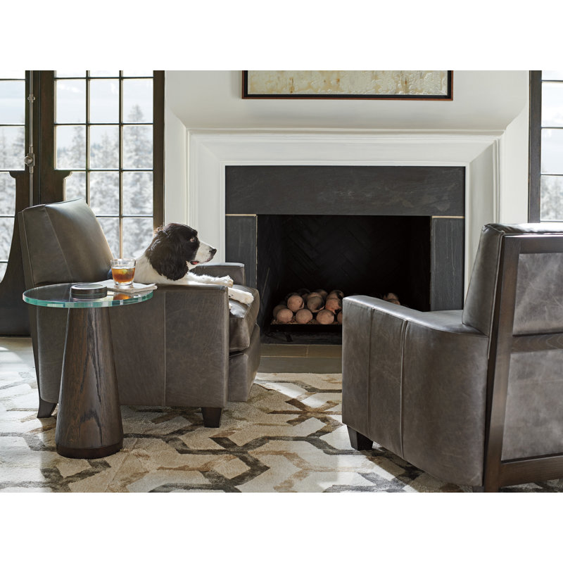 Gray Leather Armchair with Wooden Legs