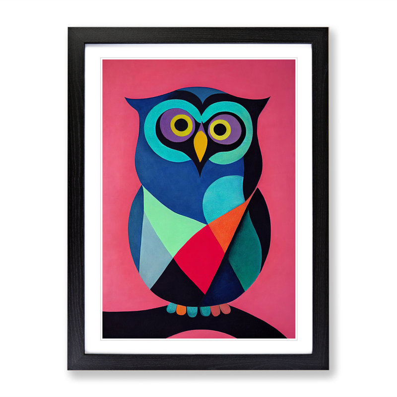 Colourful Abstract Owl No.1 - Single Picture Frame Print, 46cm H x 34cm W x 2cm D, Black
