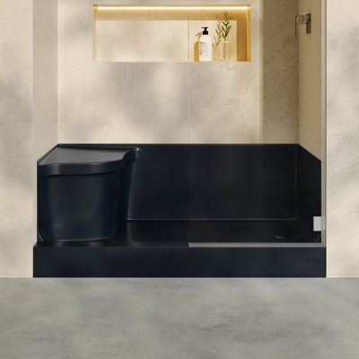 Aquatique 60" x 32" Right Drain, Shower Base in Matte Black