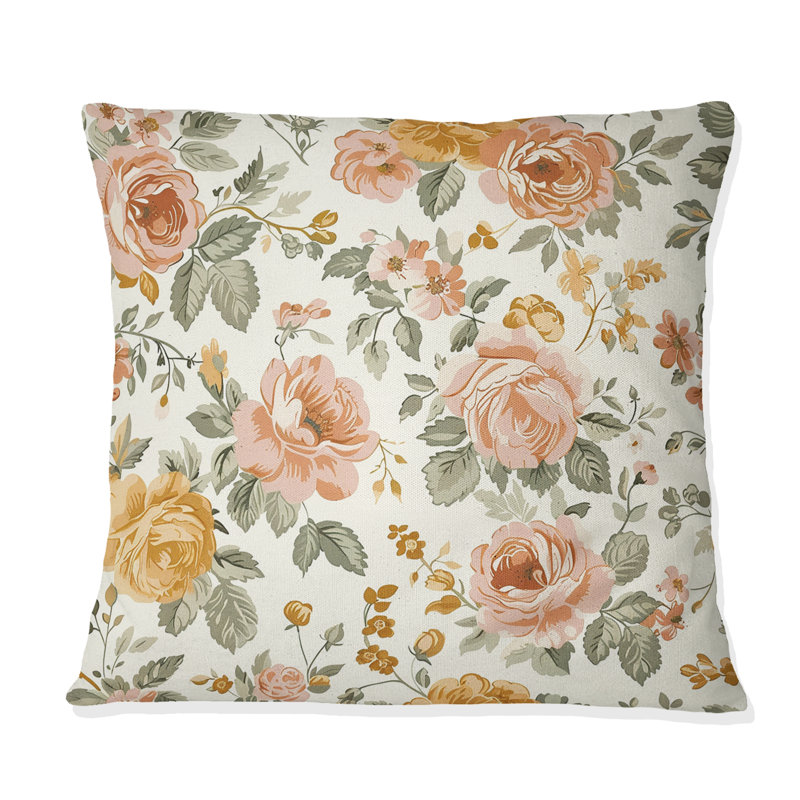 Rose doré Farmals Bloom II - Coussin Farmhouse, H 16 po x l 16 po, Carrée