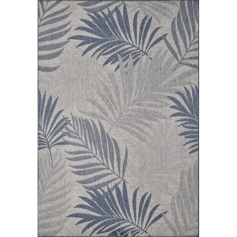 Ablie Floral Machine Woven Indoor / Outdoor Area Rug, Rectangle 3'3" x 4'11", Blue