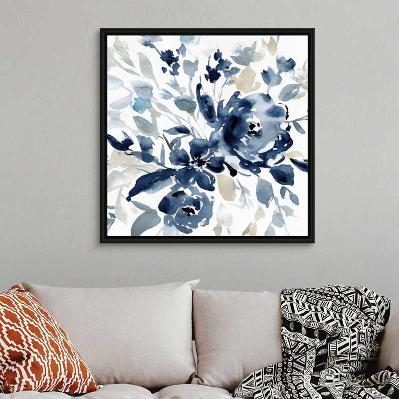Indigo Garden I - reproduction d'art sur toile, Cadre flottant noir, H 37,7 po x l 37,7 po x P 1,75 po