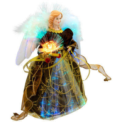 Colour Changing Fibre Optic Christmas Angel Tree Topper - 12" - Brown