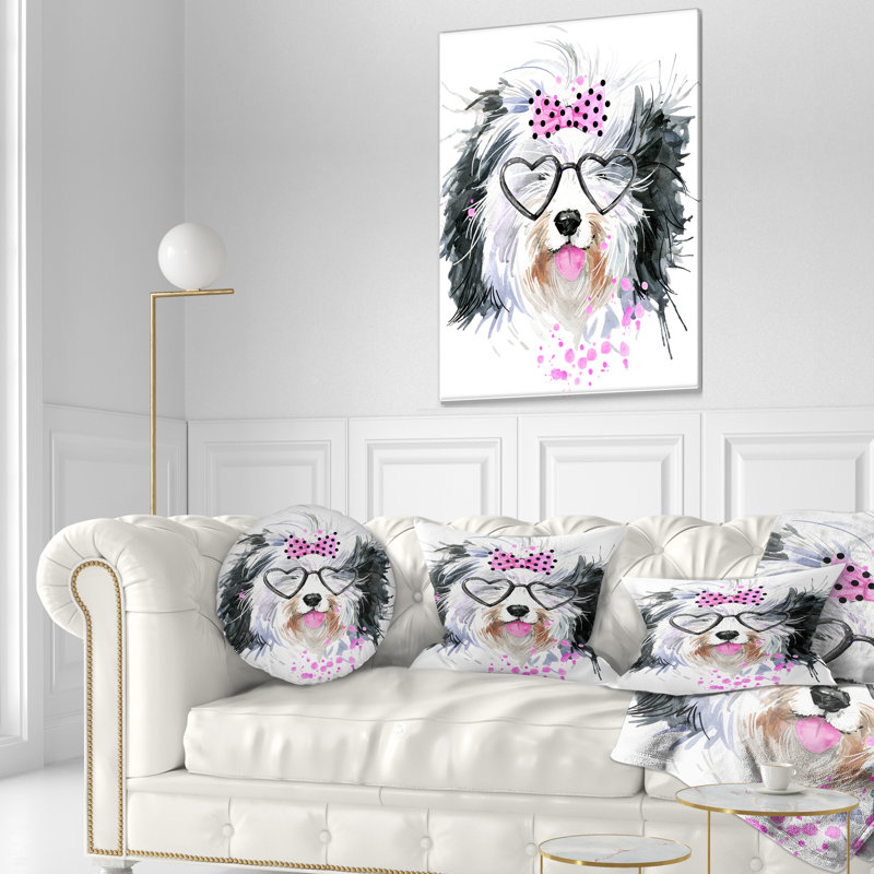 Coussin lombaire animal jolie dog avec verres à coeur