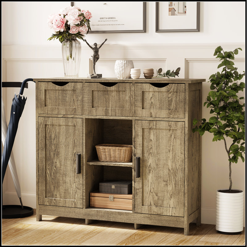 Wooden Floor Cabinet with Drawers and Shelves, Perfect for Organized Storage and Elegant Home Decor., Gray
