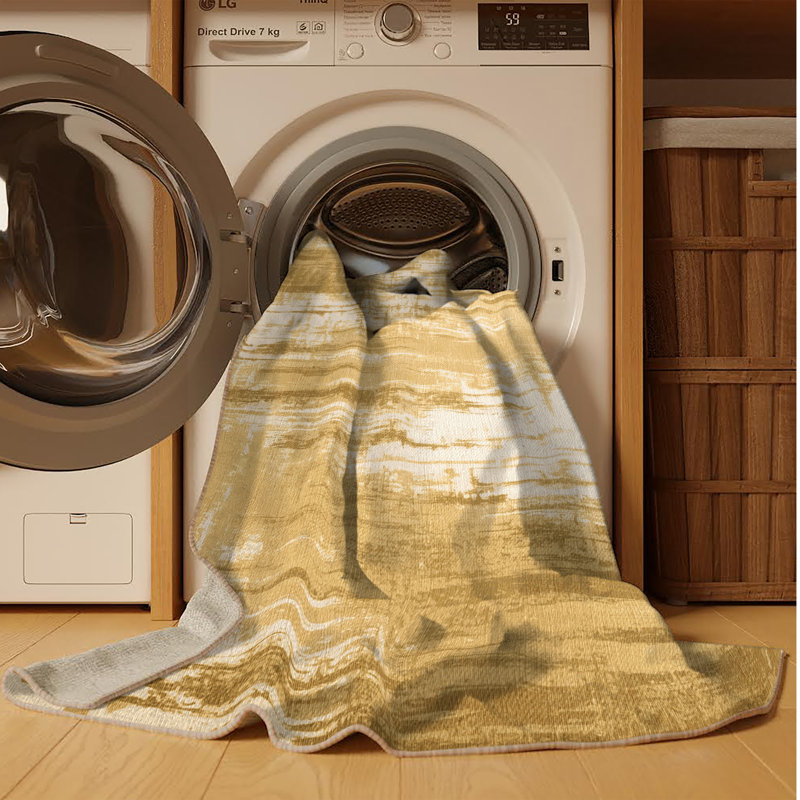 Machine Washable Abstract Brown Area Rug, Rectangle 6' x 9'