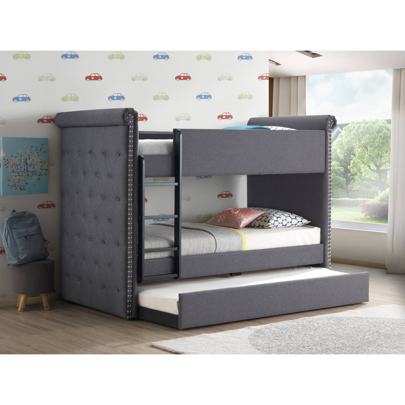 Feaster Twin Standard Bunk Bed with Trundle by Harriet Bee, Gray