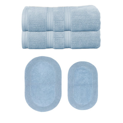 Brunk Collection 100% Soft Cotton 2 Pc Bath Towel Set & 2 Pc Bath Rug Set, (Set of 4), Ivory