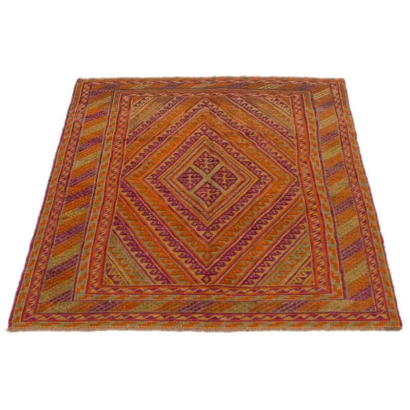 Tapis unique en laine noué à la main orange foncé / mauve 4 pi 10 po x 6 pi 0 po New Age