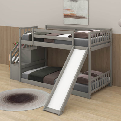 Twin Over Twin Bunk Bed With Convertible Slide
