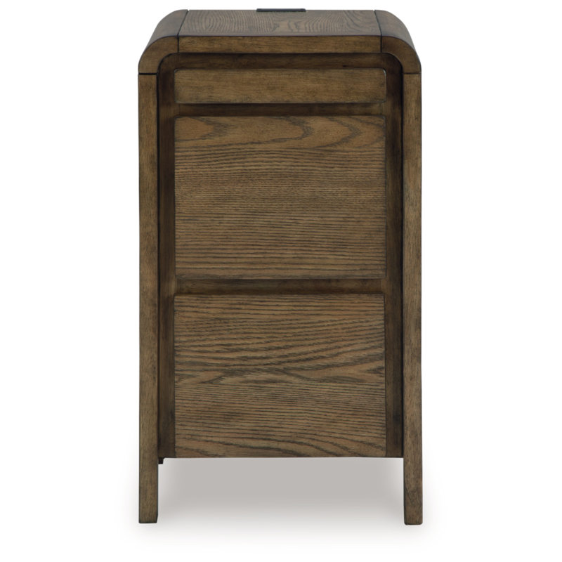 Light Brown Wood Rectangular End Table with Storage and USB Ports
