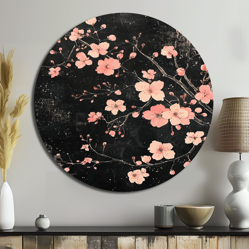 Cherry Blossom Midnight Blooms II - art mural rond en métal Cherry Blossom, H 36 po x l 36 po
