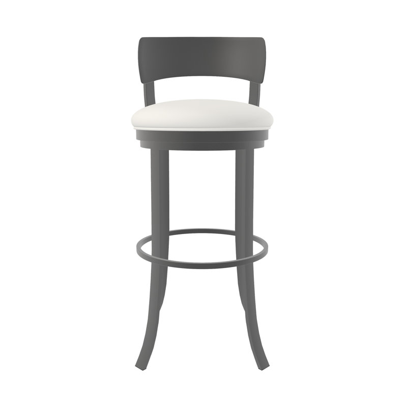 Albie Stockholm Swivel Stool in Vinyl with a Hand Powder Coated Finish, Vail Pure White, Firestone Gray