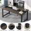 Grand bureau d'ordinateur moderne de 63 po pour bureau à domicile - Table d'écriture robuste avec structure en acier, poste de travail industriel avec bureau spacieux et pieds réglables-191402667
