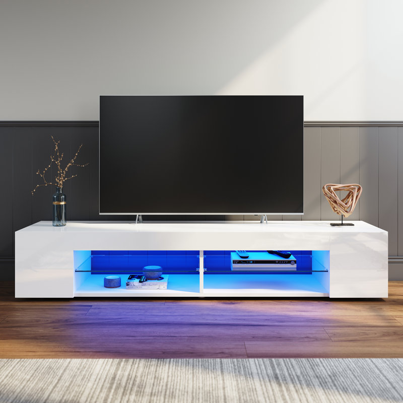 RGB Ambient Lighting TV cabinet, with leveling feet, Black, 30cmH x 160cmL x 39cmW