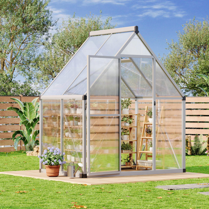 Rugged Walk-In Greenhouse for Outdoors, Thickened Aluminum Frame with Ventilation Window and Door, Easy Setup Sunroom for Backyard and Patio (Silver)