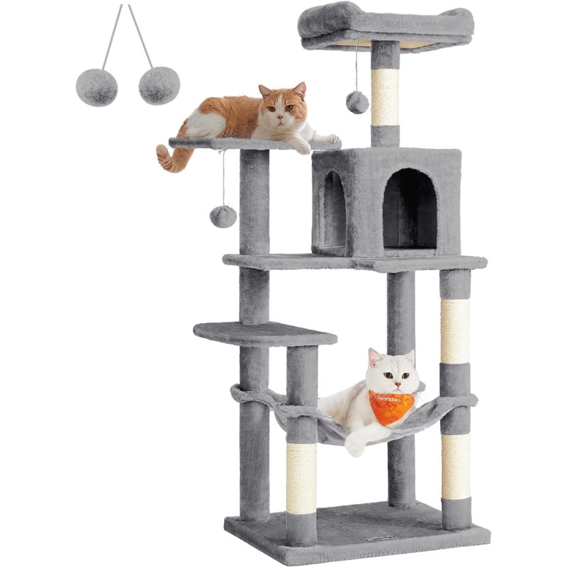 Arbre à chat à niveaux multiples 56,3 pouces, Gris clair, H 42 po x l 14 po x P 18 po