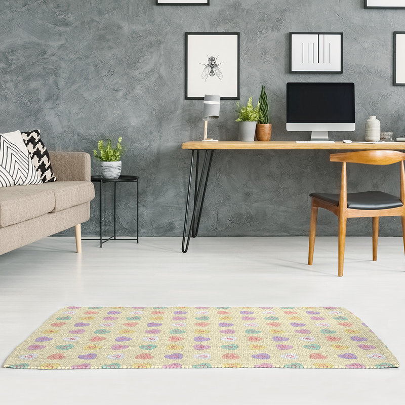 Tapis jaune/mauve/rouge fait main, Rectangle 2 pi x 3 pi